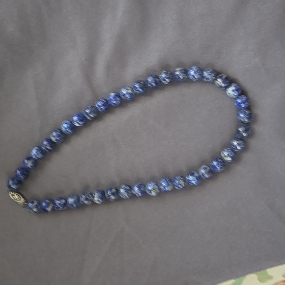 Lapis lazuli look natural stone blue bead necklace and Embellished Silver Ring - Picture 5 of 10